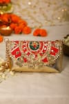 Buy_5elements_Red Gota Patti Peacock Flap Handbag _at_Aza_Fashions
