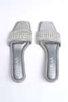 Shop_Elviraa By Pranali A Oswal_Gray Mirrors, Pearls Vine Embroidered Grey Matka Heels _at_Aza_Fashions