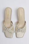 Shop_Elviraa By Pranali A Oswal_Gold Pearls, Mirrors Vine Blossom Embroidered Cube Heels _at_Aza_Fashions