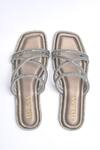 Shop_Elviraa By Pranali A Oswal_Silver Rhinestone Strappy Flats _at_Aza_Fashions