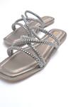 Buy_Elviraa By Pranali A Oswal_Silver Rhinestone Strappy Flats _Online_at_Aza_Fashions