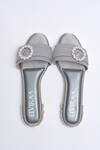 Shop_Elviraa By Pranali A Oswal_Gray Stones Studded Buckle Flats _at_Aza_Fashions