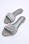 Shop_Elviraa By Pranali A Oswal_Gray Stones Studded Buckle Flats _Online_at_Aza_Fashions