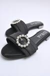 Elviraa By Pranali A Oswal_Black Stones Embellished Buckle Flats _at_Aza_Fashions