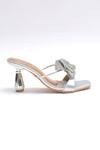 Shop_Elviraa By Pranali A Oswal_Silver Rhinestones Bloom Sculptural Heels _Online_at_Aza_Fashions