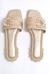 Shop_Elviraa By Pranali A Oswal_Gold Pearl Buckle Flats _at_Aza_Fashions