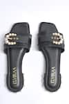 Shop_Elviraa By Pranali A Oswal_Black Pearls Circular Buckle Flats _at_Aza_Fashions