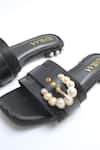 Shop_Elviraa By Pranali A Oswal_Black Pearls Circular Buckle Flats _Online_at_Aza_Fashions