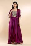 Buy_AMRTA by GUNEET KONDAL_Purple Bustier And Skirt  Shell 100% Viscose Ruched Sleeves Cape & Draped Set _at_Aza_Fashions