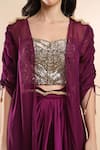 AMRTA by GUNEET KONDAL_Purple Bustier And Skirt  Shell 100% Viscose Ruched Sleeves Cape & Draped Set _Online_at_Aza_Fashions