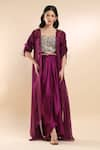 Shop_AMRTA by GUNEET KONDAL_Purple Bustier And Skirt  Shell 100% Viscose Ruched Sleeves Cape & Draped Set _Online_at_Aza_Fashions