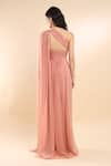 Shop_AMRTA by GUNEET KONDAL_Pink Shell 100% Viscose Georgette And Sequin Patch Embellished Ruched Gown _at_Aza_Fashions