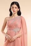 Buy_AMRTA by GUNEET KONDAL_Pink Shell 100% Viscose Georgette And Sequin Patch Embellished Ruched Gown _Online_at_Aza_Fashions