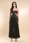 Buy_AMRTA by GUNEET KONDAL_Black Shell 90% Viscose Georgette Polka Dot Off Shoulder Pattern Jumpsuit _Online_at_Aza_Fashions