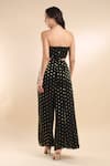 Shop_AMRTA by GUNEET KONDAL_Black Shell 90% Viscose Georgette Polka Dot Off Shoulder Pattern Jumpsuit 