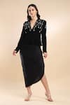 Buy_AMRTA by GUNEET KONDAL_Black Jacket Shell 100% Velvet Embroidery Vine Peplum With Draped Skirt _at_Aza_Fashions