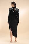 Shop_AMRTA by GUNEET KONDAL_Black Jacket Shell 100% Velvet Embroidery Vine Peplum With Draped Skirt _at_Aza_Fashions