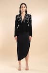 Buy_AMRTA by GUNEET KONDAL_Black Jacket Shell 100% Velvet Embroidery Vine Peplum With Draped Skirt _Online_at_Aza_Fashions