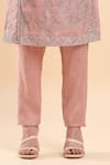 AMRTA by GUNEET KONDAL_Pink Shell 100% Organza Embroidery Enchanted Lake Blossom Round Kurta With Pant _Online_at_Aza_Fashions