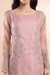 Buy_AMRTA by GUNEET KONDAL_Pink Shell 100% Organza Embroidery Enchanted Lake Blossom Round Kurta With Pant 