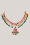 Shop_Karisa Designs_Red Kundan Embellished Silver Pendant Necklace _at_Aza_Fashions