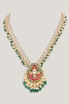 Shop_Karisa Designs_Green Kundan Embellished Pendant Necklace _at_Aza_Fashions