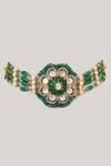 Shop_Karisa Designs_Green Crystals, Pearls Moissanite Embellished Choker Necklace _at_Aza_Fashions