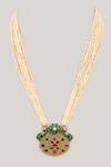 Shop_Karisa Designs_Green Kundan Embellished Pendant Necklace _at_Aza_Fashions