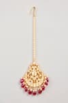 Shop_Karisa Designs_Red Moissanite Polki Maangtikka _at_Aza_Fashions