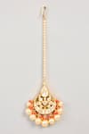 Shop_Karisa Designs_Orange Pearls, Crystals Moissanite Polki Embellished Maangtikka _at_Aza_Fashions