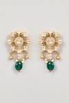 Shop_Karisa Designs_White Pearls, Metallic Thread, Stones Moissanite Polki Designer Earrings _at_Aza_Fashions