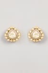 Shop_Karisa Designs_White Stones, Beads Victorian Moissanite Polki Stud Earrings _at_Aza_Fashions
