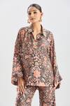 Ridhi Mehra_Black Print Floral Collared Neck Embellished Shirt And Pant Set _Online_at_Aza_Fashions