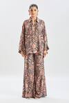 Shop_Ridhi Mehra_Black Print Floral Collared Neck Embellished Shirt And Pant Set _Online_at_Aza_Fashions