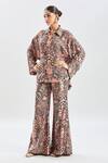 Ridhi Mehra_Black Print Floral Collared Neck Embellished Shirt And Pant Set _at_Aza_Fashions