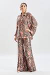 Buy_Ridhi Mehra_Black Print Floral Collared Neck Embellished Shirt And Pant Set 