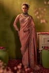 Buy_Manvi Kapoor_Pink Saree Organza Embroidered Sequins Round Rose And Cutdana With Blouse _at_Aza_Fashions