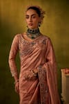 Shop_Manvi Kapoor_Pink Saree Organza Embroidered Sequins Round Rose And Cutdana With Blouse _Online_at_Aza_Fashions