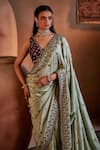 Buy_Manvi Kapoor_Green Saree Silk Embroidered Sequins Plunge Bageecha Floral With Blouse _Online_at_Aza_Fashions