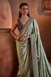 Shop_Manvi Kapoor_Green Saree Silk Embroidered Sequins Plunge Bageecha Floral With Blouse _Online_at_Aza_Fashions