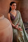 Manvi Kapoor_Green Saree Silk Embroidered Sequins Plunge Bageecha Floral With Blouse _at_Aza_Fashions