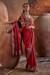 Buy_Manvi Kapoor_Red Petticoat Satin Hand Embroidered Cutdana U-neck Gulistan Saree Set _at_Aza_Fashions