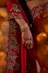 Manvi Kapoor_Red Petticoat Satin Hand Embroidered Cutdana U-neck Gulistan Saree Set _Online_at_Aza_Fashions