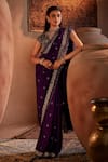 Buy_Manvi Kapoor_Purple Saree Silk Hand Embroidered Cutdana Plunge Ranthombore Sequin Set _at_Aza_Fashions