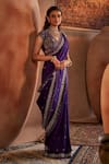 Manvi Kapoor_Purple Saree Silk Hand Embroidered Cutdana Plunge Ranthombore Sequin Set _Online_at_Aza_Fashions