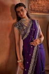 Buy_Manvi Kapoor_Purple Saree Silk Hand Embroidered Cutdana Plunge Ranthombore Sequin Set _Online_at_Aza_Fashions