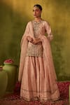 Buy_Manvi Kapoor_Pink Dupatta Organza Hand Embroidered Cutdana Ambi Zardozi Kurta Sharara Set _at_Aza_Fashions