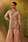 Buy_Manvi Kapoor_Pink Dupatta Organza Hand Embroidered Cutdana Ambi Zardozi Kurta Sharara Set _Online_at_Aza_Fashions