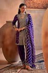 Shop_Manvi Kapoor_Purple Dupatta Organza Hand Embroidered Dilbar Sequin Kurta Dhoti Pant Set _at_Aza_Fashions