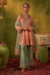 Buy_Manvi Kapoor_Peach Dupatta Organza Embroidered Sequin Ikraar Cutdana Kurta Bell Bottom Set _at_Aza_Fashions